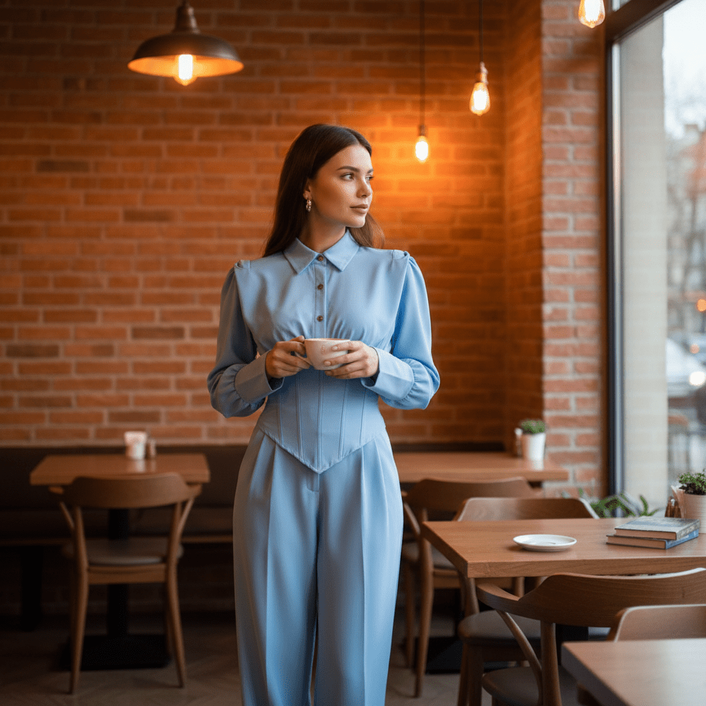 Elegantni Dvodijelni Nebesko Plavi Set – Ženska Odjeća – Univerzalna Nebesko Plava – slika 3