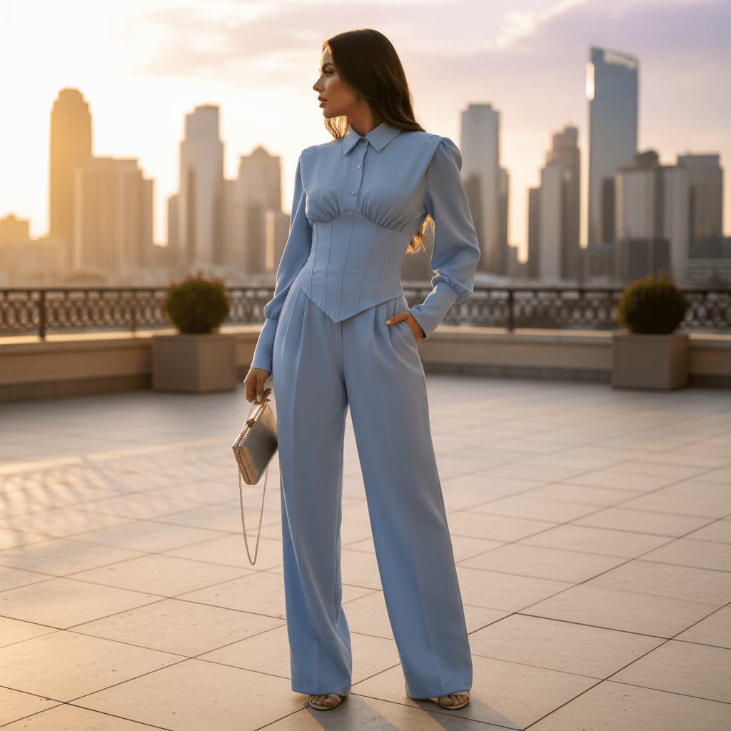 Elegantni Dvodijelni Nebesko Plavi Set – Ženska Odjeća – Univerzalna Nebesko Plava – slika 2