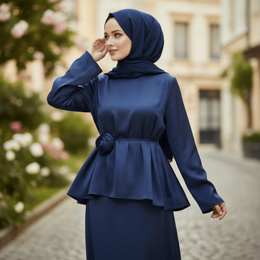 Elegantni Dvodijelni Set od Medinske Svile s Detaljem Ruže – Ženska odjeća – Univerzalna – slika 1