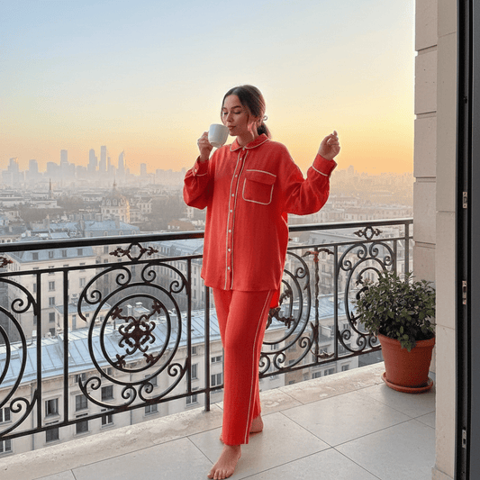 Elegantni Narančasti Dvodijelni Loungewear Set – Ženski Loungewear Set – 2XL Narančasta – slika 1