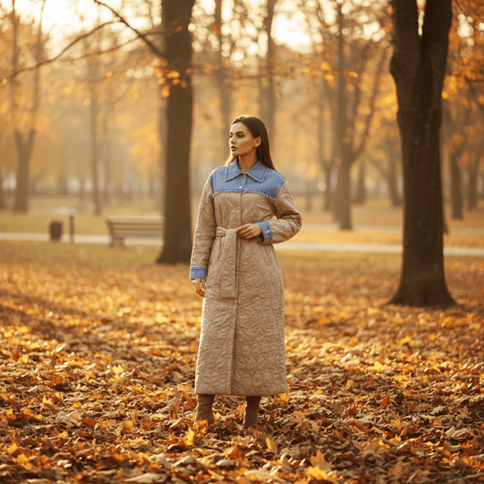 Elegantni Proštepani Mantil sa Traper Detaljima i Pojasom – Ženski mantili i kaputi – S Bež – slika 1