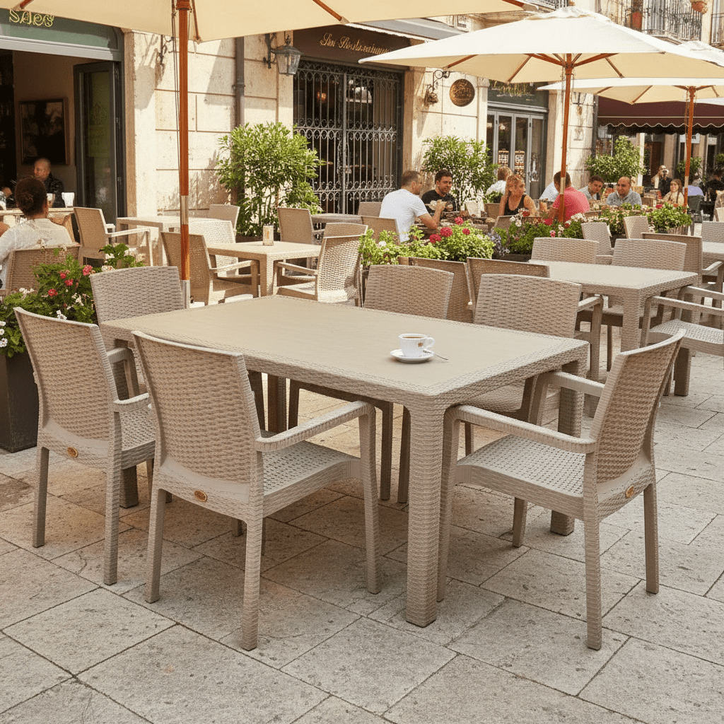 Elegantni Ratan Baštenski Stol 90 x 150 cm - Bež – Baštenski Stol – 90 x 150 x 75 cm Bež – slika 5