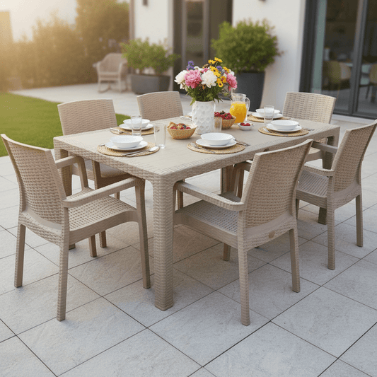 Elegantni Ratan Baštenski Stol 90 x 150 cm - Bež – Baštenski Stol – 90 x 150 x 75 cm Bež – slika 2