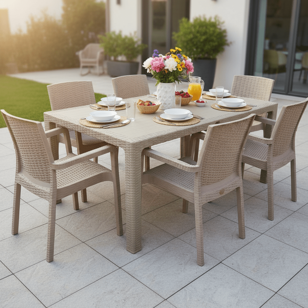 Elegantni Ratan Baštenski Stol 90 x 150 cm - Bež – Baštenski Stol – 90 x 150 x 75 cm Bež – slika 2