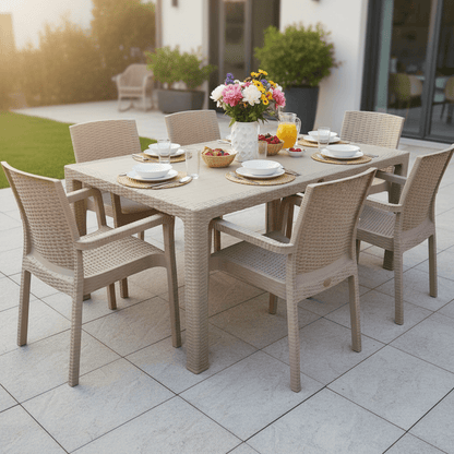 Elegantni Ratan Baštenski Stol 90 x 150 cm - Bež – Baštenski Stol – 90 x 150 x 75 cm Bež – slika 2
