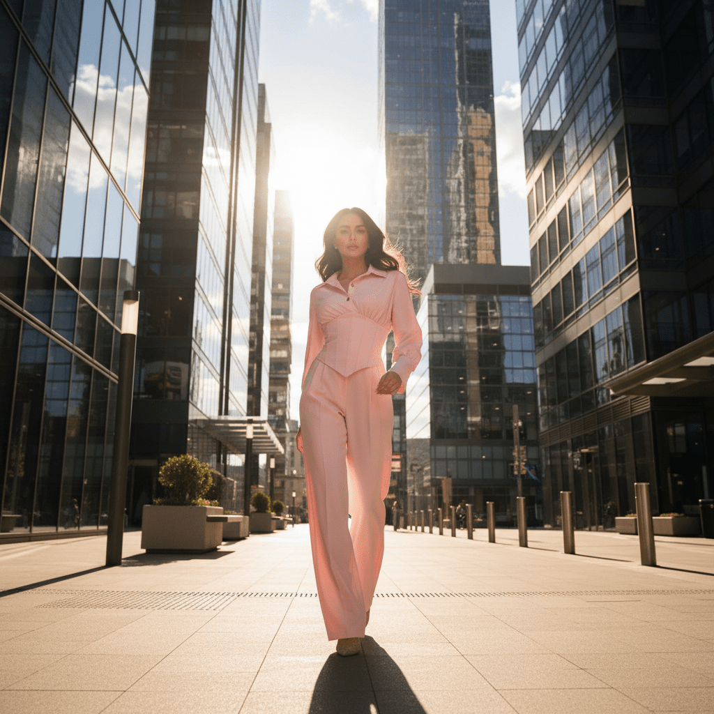 Elegantni Rozi Komplet Košulja i Hlače s Korzet – Ženska Odjeća – Univerzalna Roza – slika 3