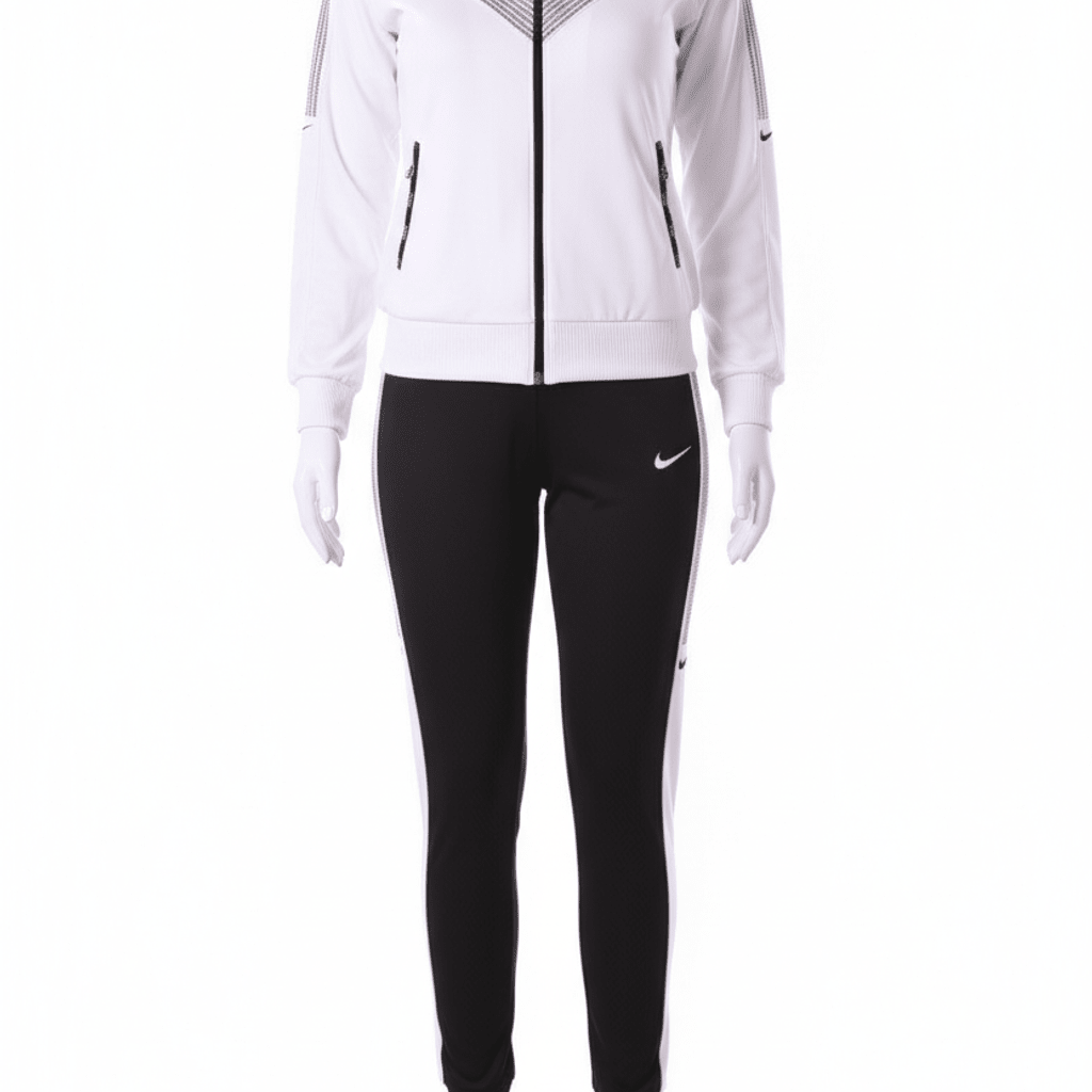 Elegantni Sportski Komplet - Bijela Jakna i Crne Hlače – Ženske trenirke – S – slika 4