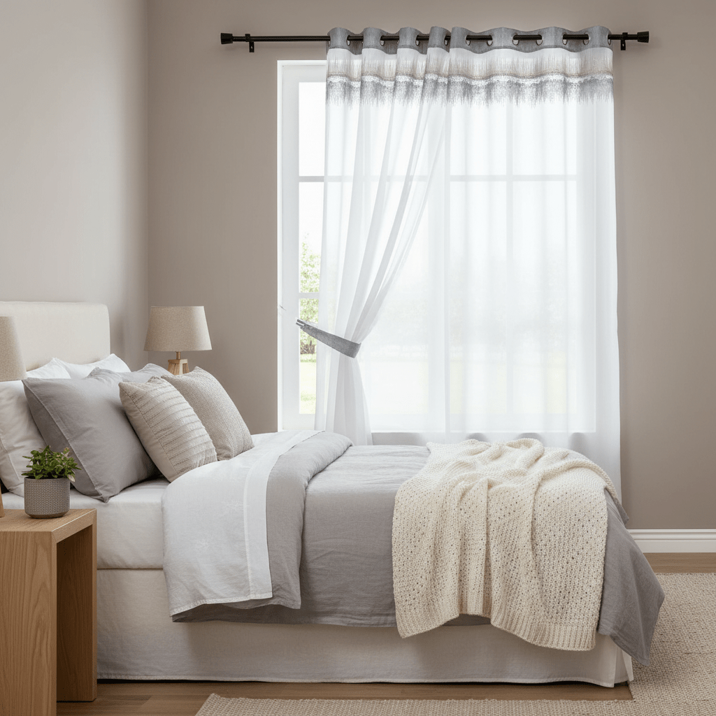 Elegantni Srebrni Paravan za Prozor sa Grommetima - 140x240 cm – Zavjese i Paravani – 140 x 240 cm Srebrna/Bijela – slika 2