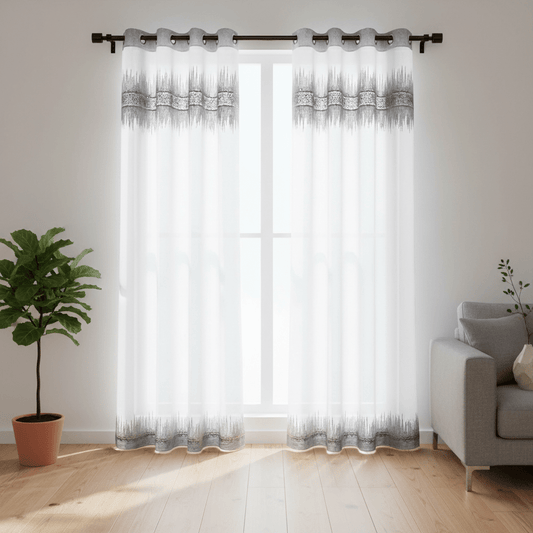 Elegantni Srebrni Paravan za Prozor sa Grommetima - 140x240 cm – Zavjese i Paravani – 140 x 240 cm Srebrna/Bijela – slika 1