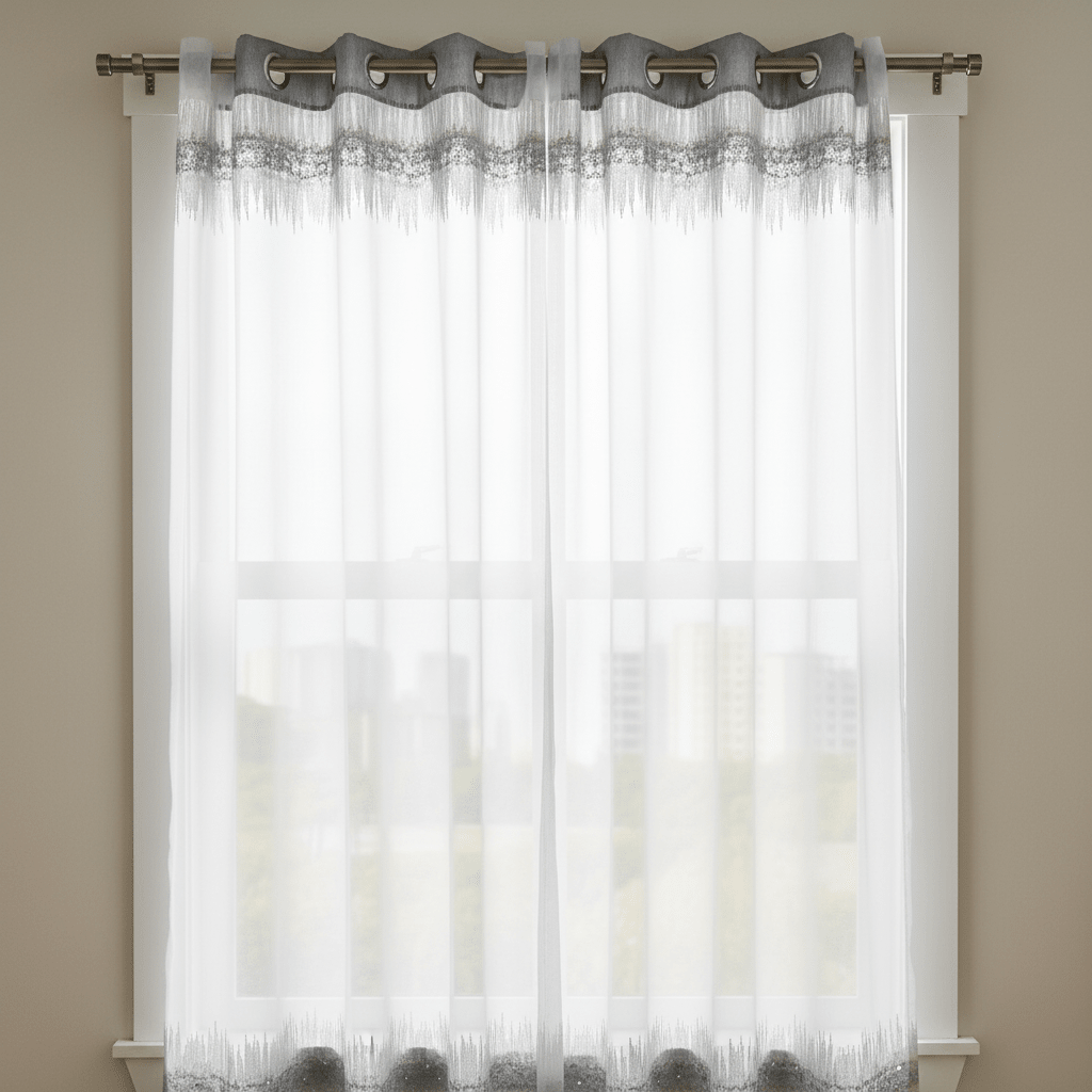 Elegantni Srebrni Paravan za Prozor sa Grommetima - 140x240 cm – Zavjese i Paravani – 140 x 240 cm Srebrna/Bijela – slika 4