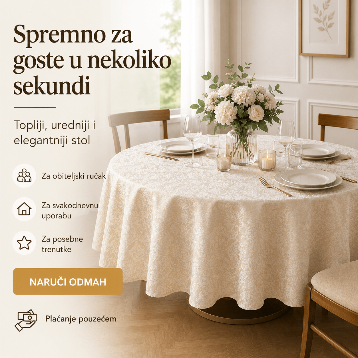 Elegantni Stolnjak 180 × 180 cm – Stolnjaci – Krem-bež – slika 6