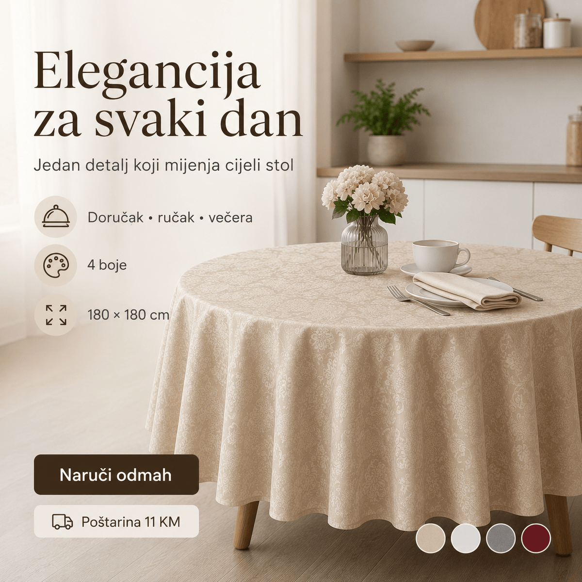 Elegantni Stolnjak 180 × 180 cm – Stolnjaci – Krem-bež – slika 8