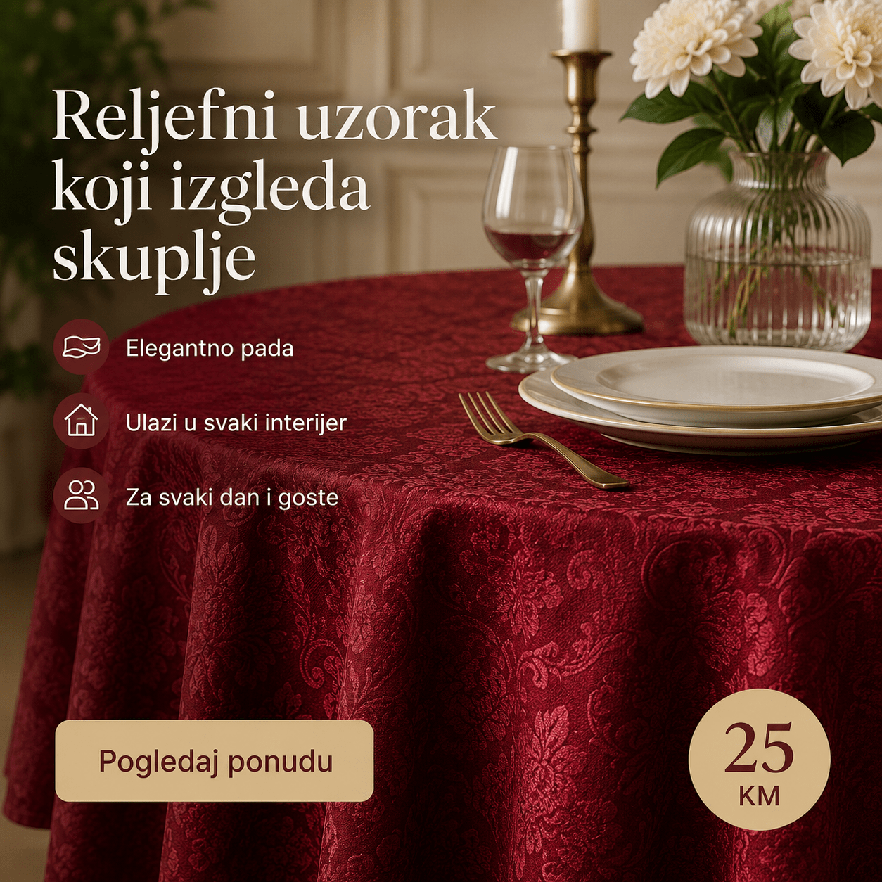 Elegantni Stolnjak 180 × 180 cm – Stolnjaci – Krem-bež – slika 5