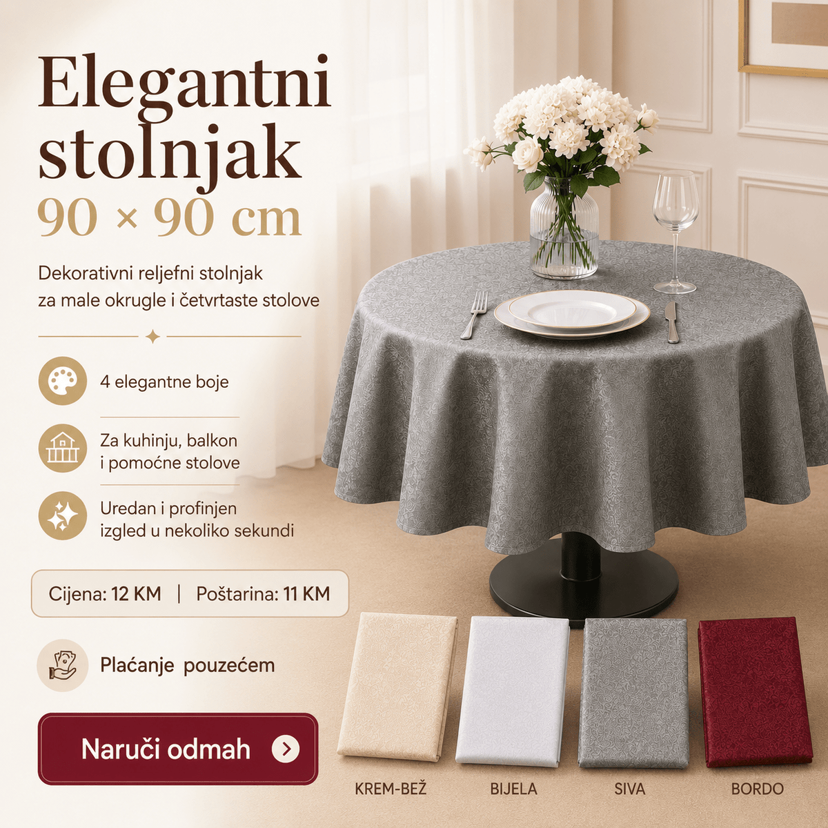 Elegantni Stolnjak 90 × 90 cm – Stolnjaci – Krem-bež – slika 7