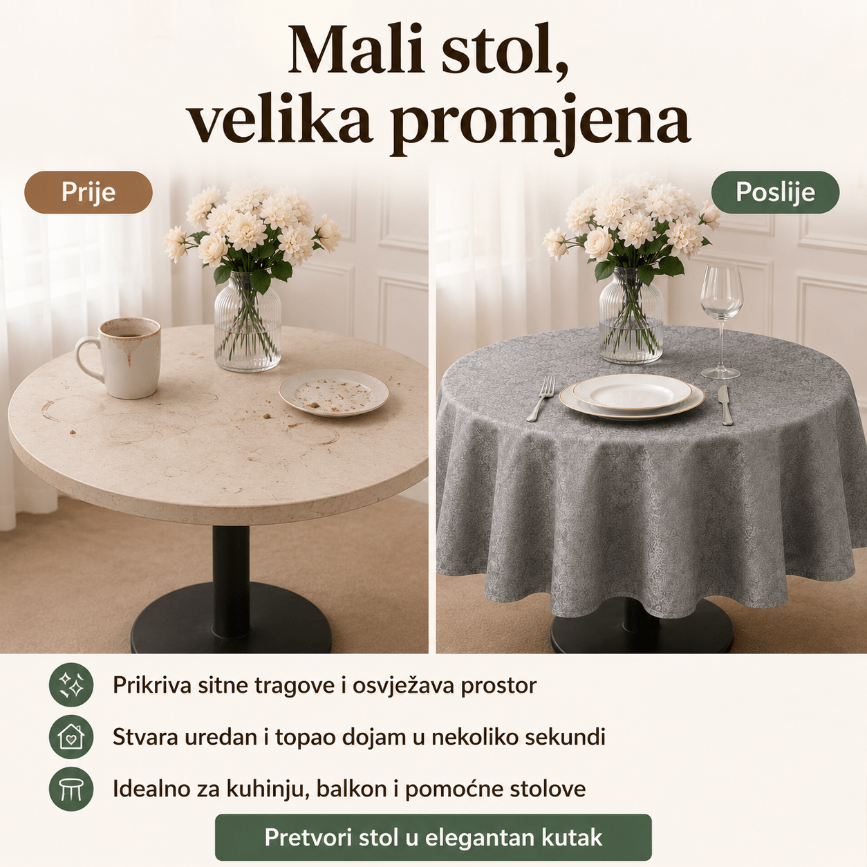 Elegantni Stolnjak 90 × 90 cm – Stolnjaci – Krem-bež – slika 8