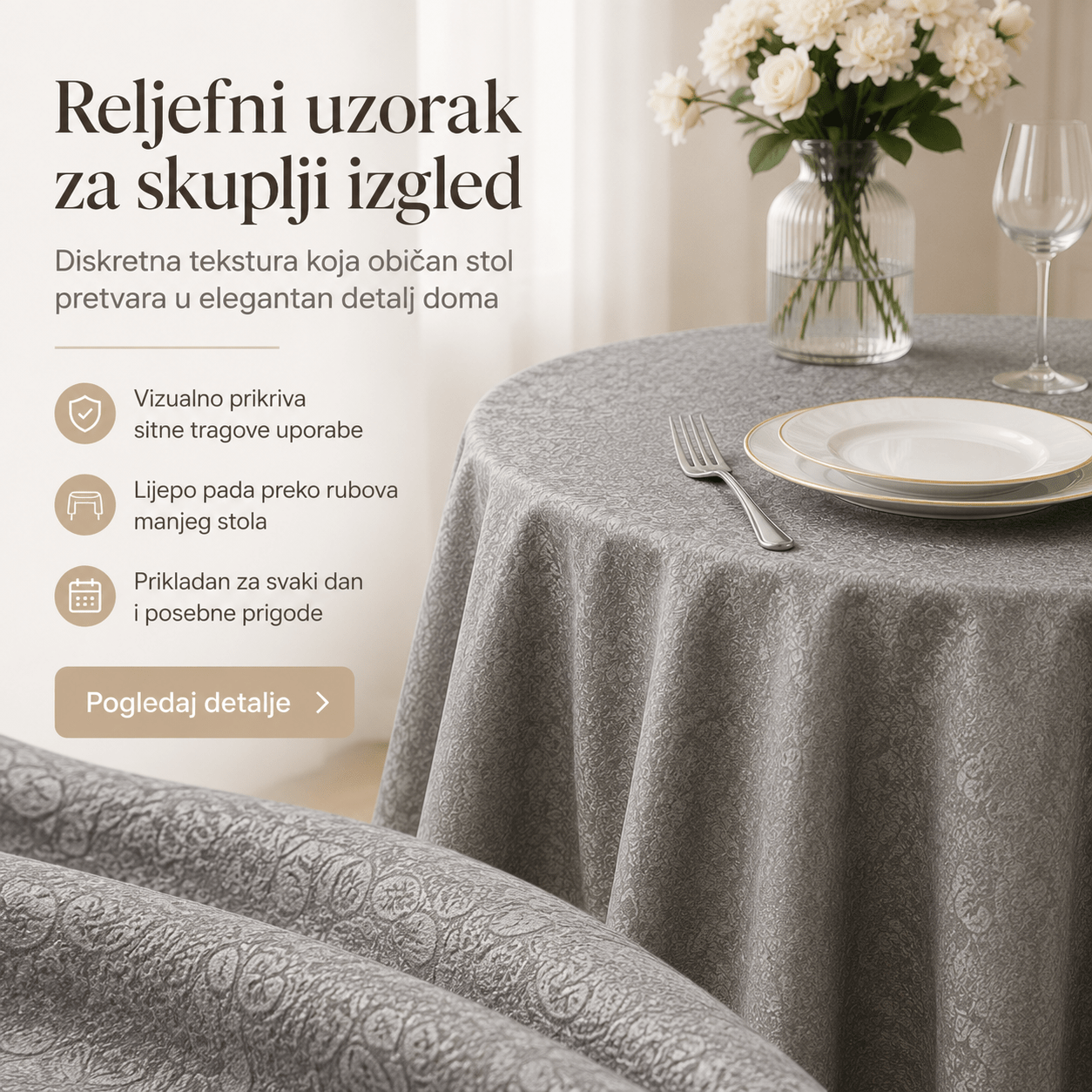 Elegantni Stolnjak 90 × 90 cm – Stolnjaci – Krem-bež – slika 6
