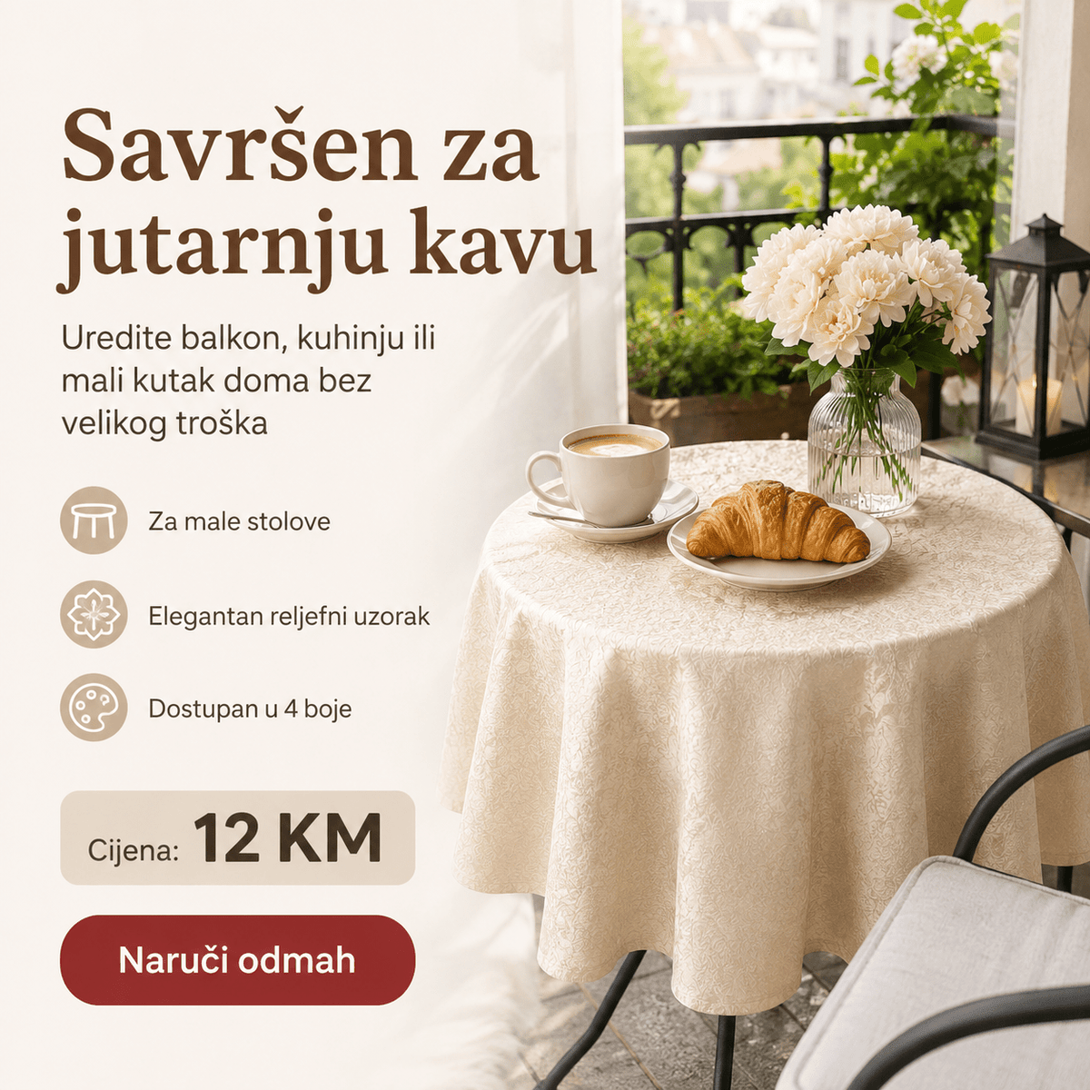 Elegantni Stolnjak 90 × 90 cm – Stolnjaci – Krem-bež – slika 5
