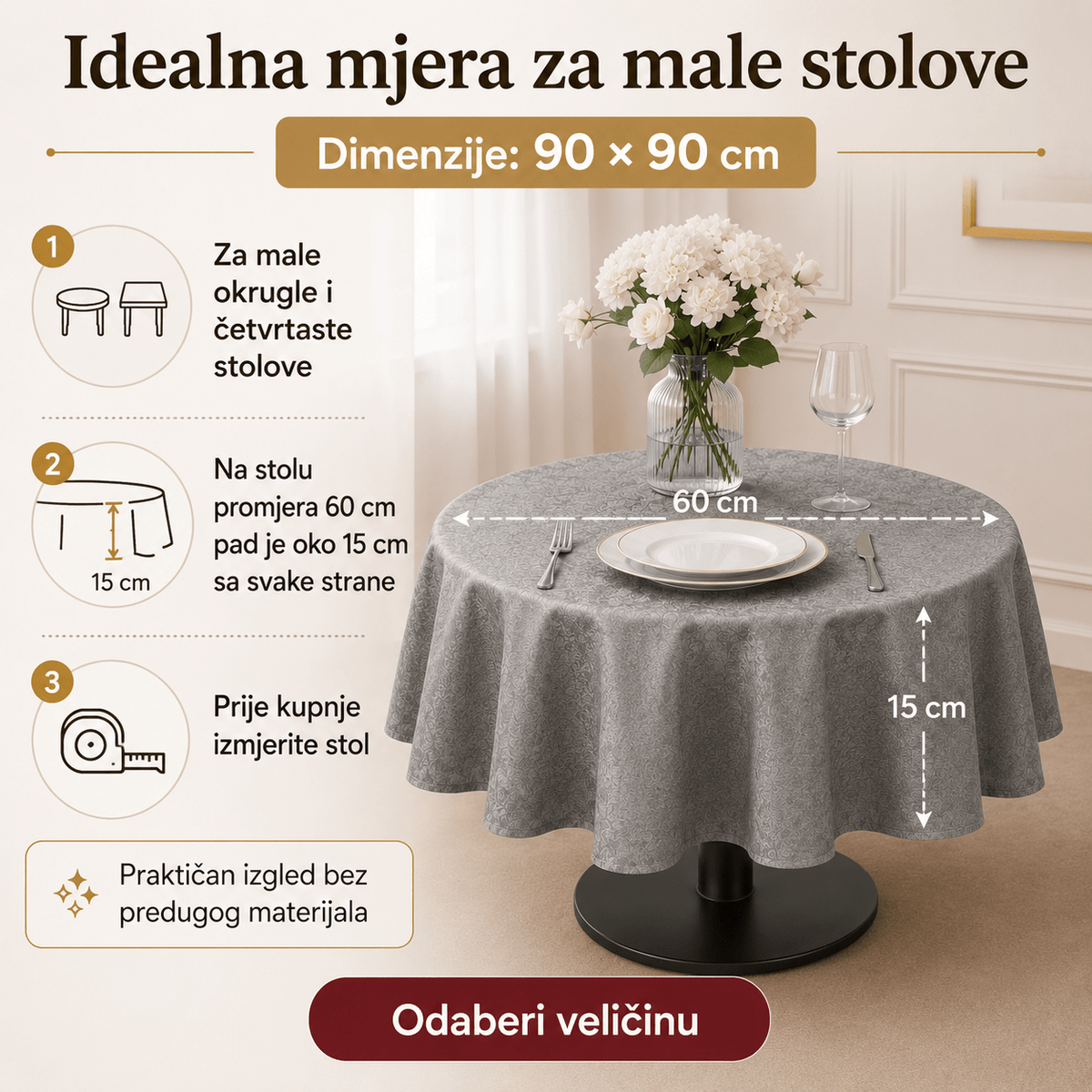 Elegantni Stolnjak 90 × 90 cm – Stolnjaci – Krem-bež – slika 3