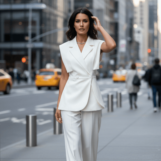 Elegantni Ženski Komplet: Prsluk Blazer Bez Rukava i Široke Hlače – Ženski kompleti – Univerzalna – slika 1