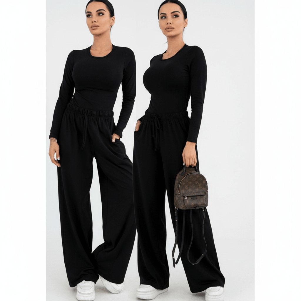 Elegantni Ženski Komplet Trenerka – Ženski Komplet – Univerzalna Crna – slika 2