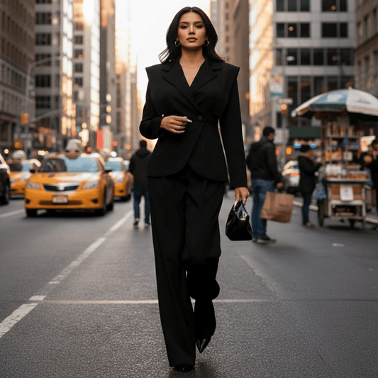 Elegantni Ženski Kompletan Crni Sako i Široke Hlače – Ženska odjeća – Univerzalna Crna – slika 1