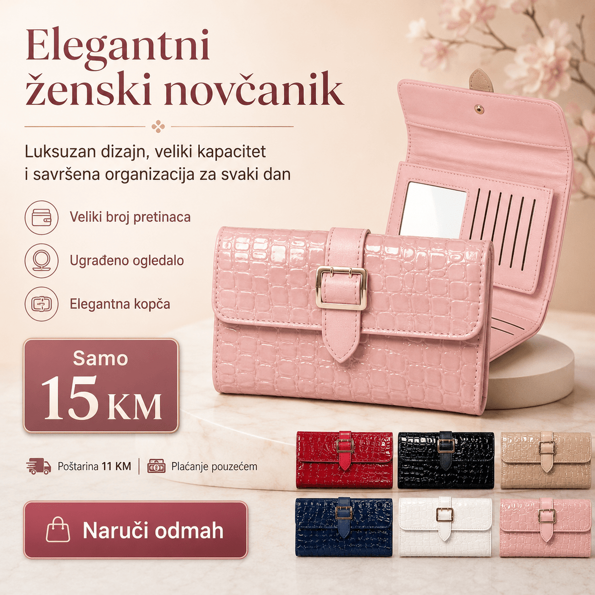Elegantni Ženski Novčanik – – Crvena – slika 6