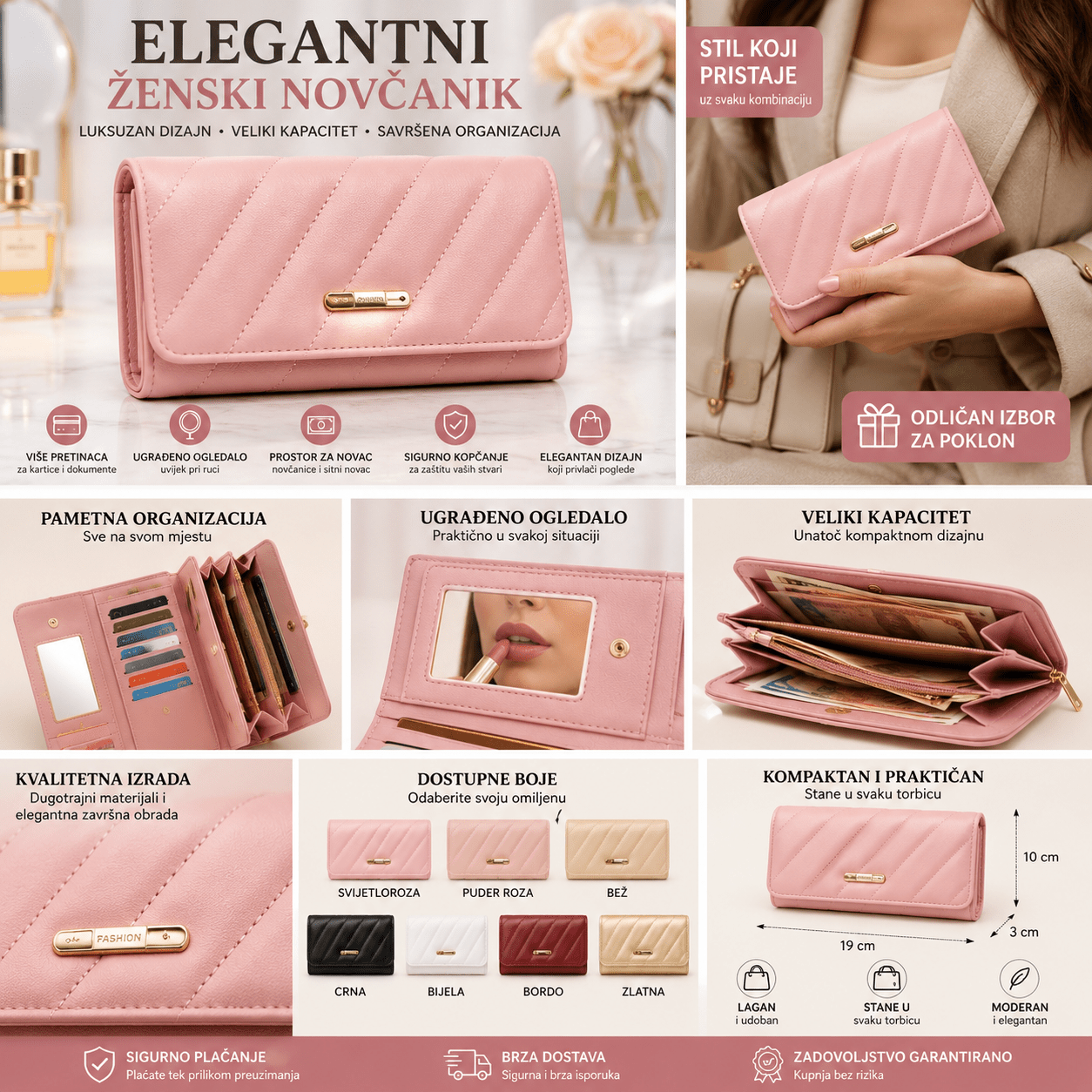 Elegantni Ženski Novčanik – – Roza – slika 5
