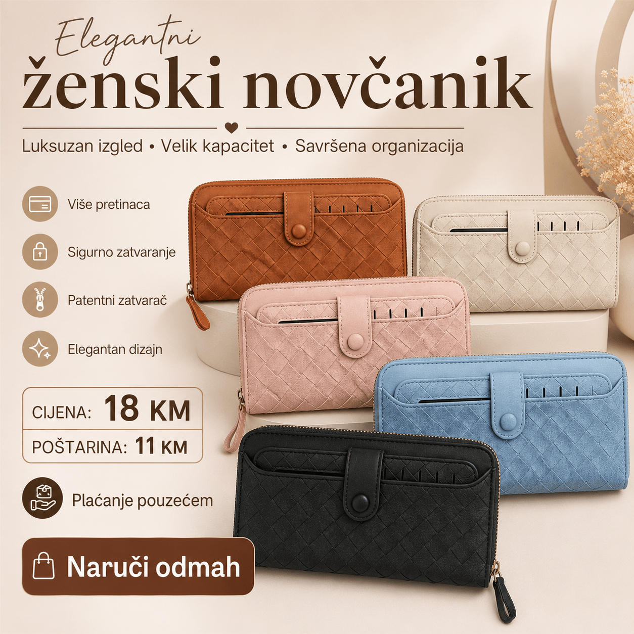 Elegantni Ženski Novčanik – – Smeđi – slika 4