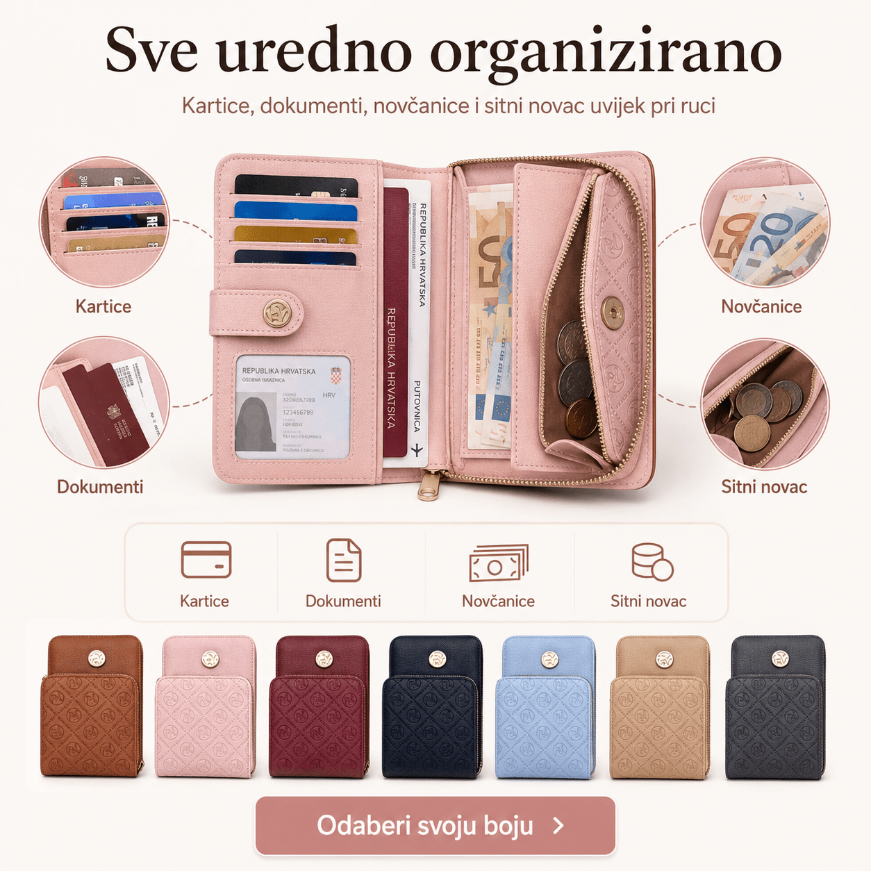 Elegantni Ženski Novčanik – – Smeđa – slika 2