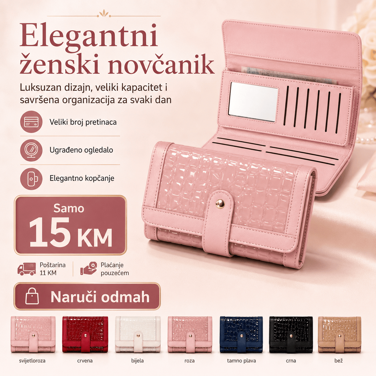 Elegantni Ženski Novčanik – – Crvena – slika 4