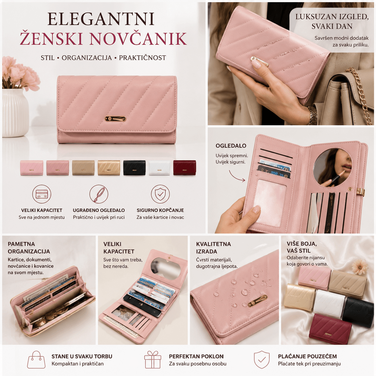 Elegantni Ženski Novčanik – – Roza – slika 2