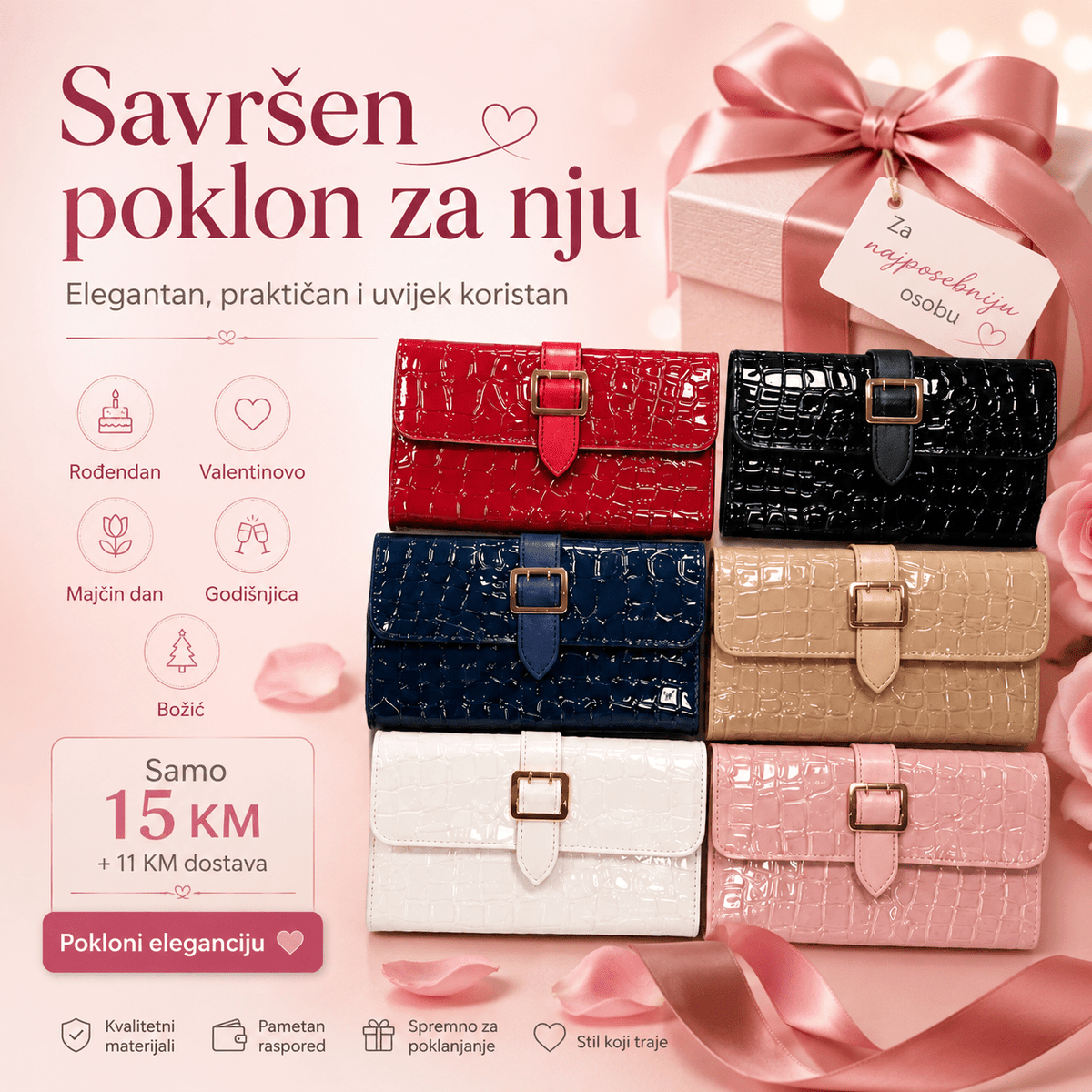 Elegantni Ženski Novčanik – – Crvena – slika 4