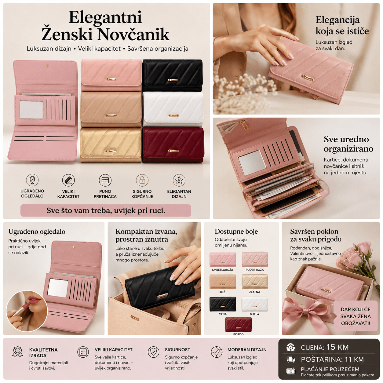 Elegantni Ženski Novčanik – – Roza – slika 4