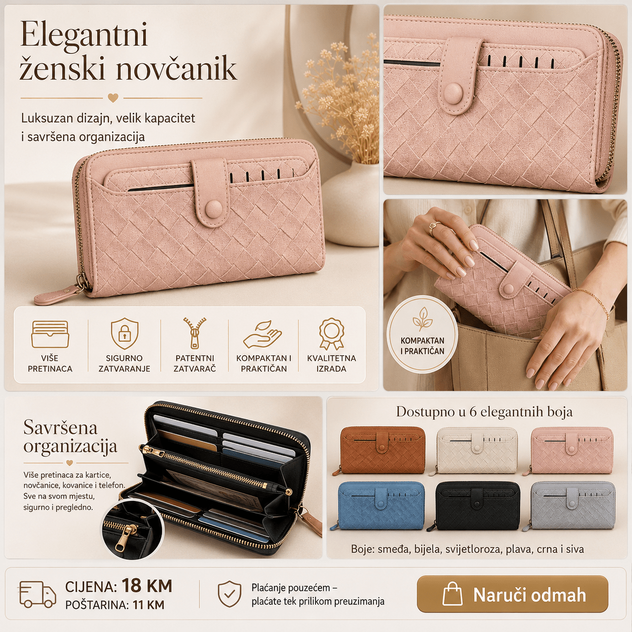 Elegantni Ženski Novčanik – – Smeđi – slika 3