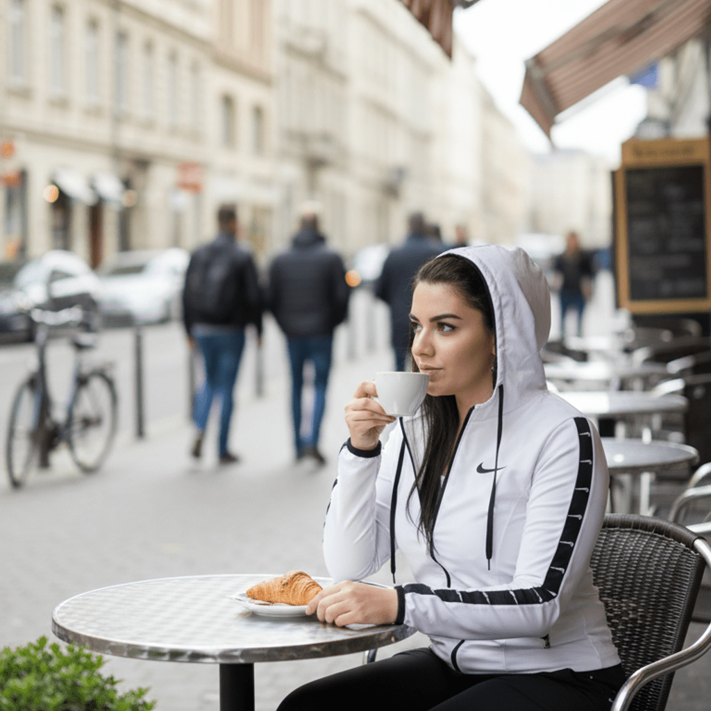 Elegantni Ženski Sportski Komplet – Trenerka – S Bijela/Crna – slika 2