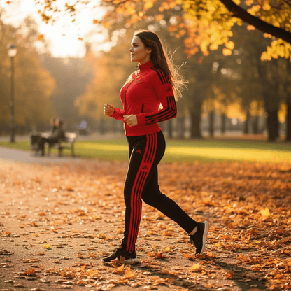 Elegantni Ženski Sportski Komplet – Ženski Trenerka Set – M Crveno - Crna – slika 3