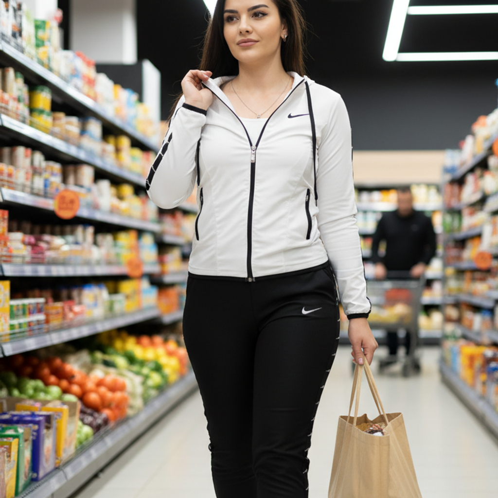 Elegantni Ženski Sportski Komplet – Trenerka – S Bijela/Crna – slika 4