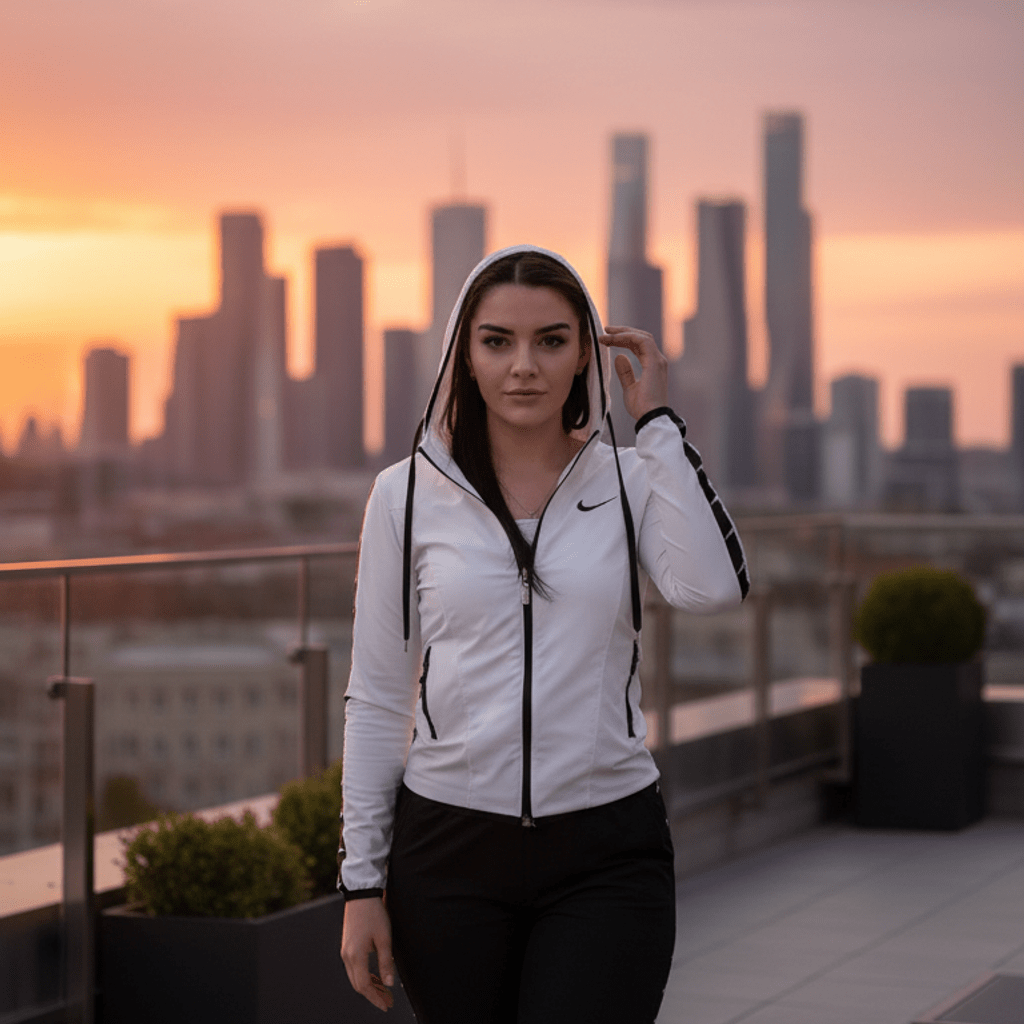 Elegantni Ženski Sportski Komplet – Trenerka – S Bijela/Crna – slika 5