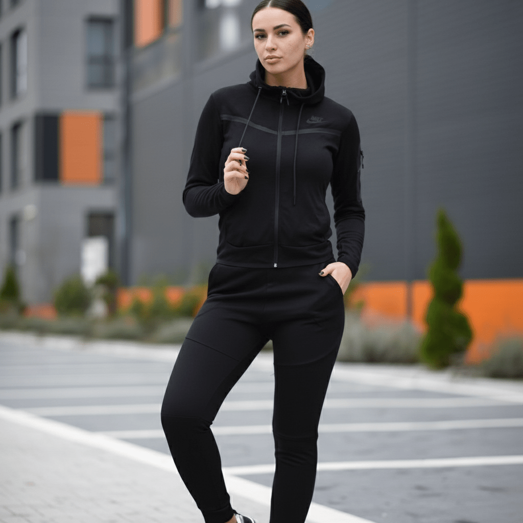 Elegantni Ženski Sportski Komplet Trenerka – Sportska odjeća – M Crna – slika 1