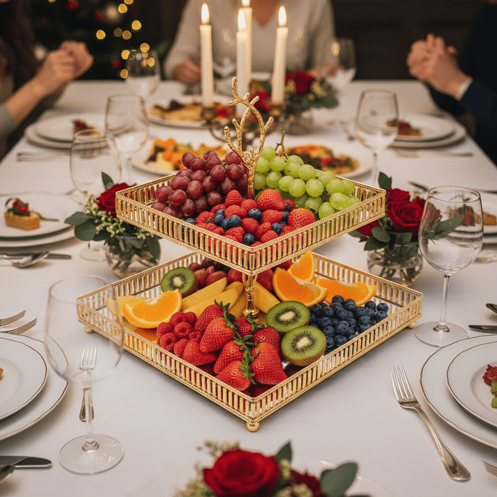 Elegantni Zlatni Dvostruki Pladanj za Serviranje sa Ogledalom – Serviranje i dekoracija – Zlatna – slika 4