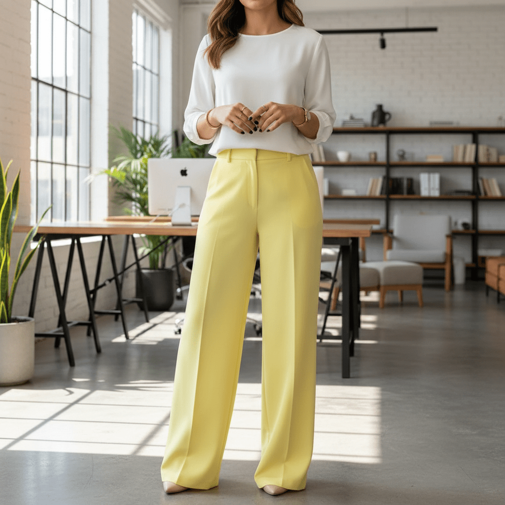 Elegantni Žuti Dvodijelni Komplet: Šik Prsluk Blazer i Široke Hlače – Ženska odjeća – Univerzalna Žuta – slika 3