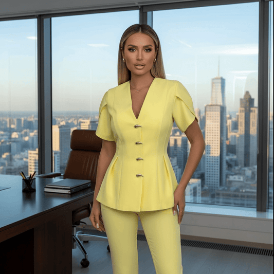 Elegantni Žuti Komplet – Ženska Odjeća – Univerzalna Žuta – slika 1