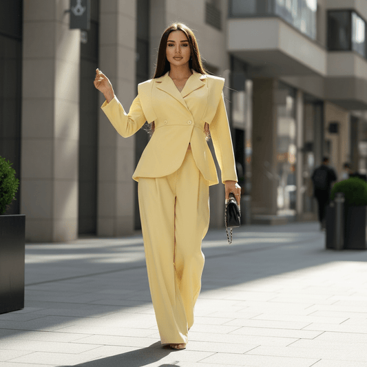 Elegantni Žuti Komplet Sako i Hlače – Ženski kompleti – Univerzalna – slika 1