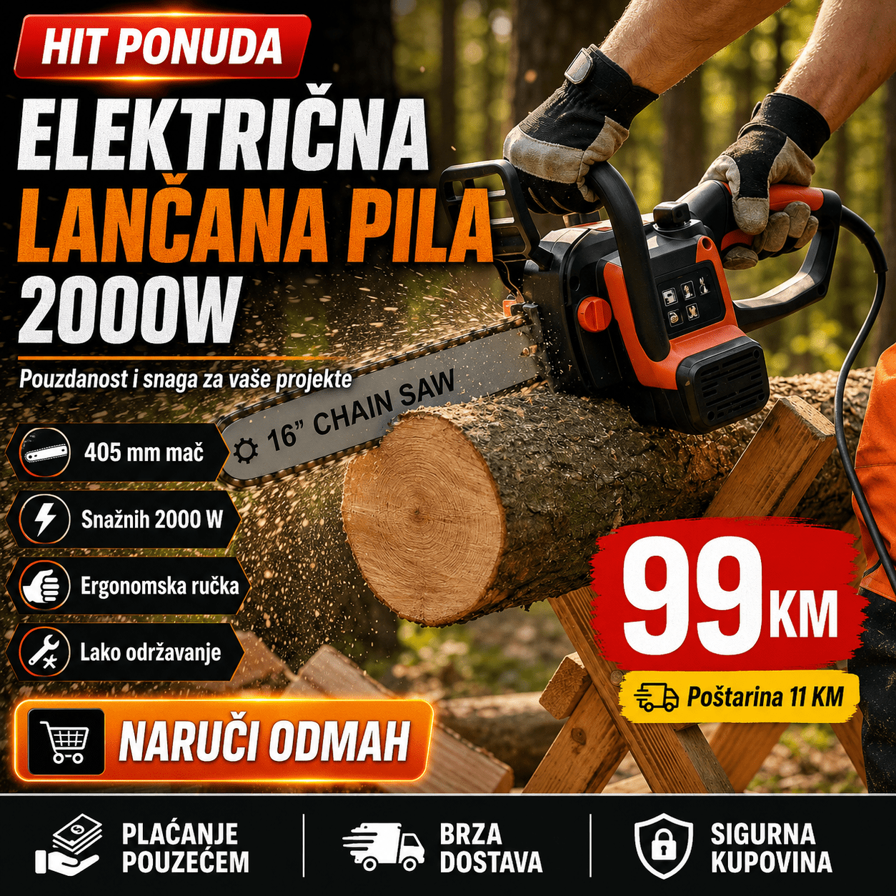 Električna Lančana Pila – Baštenske Mašine i Motori – – slika 1