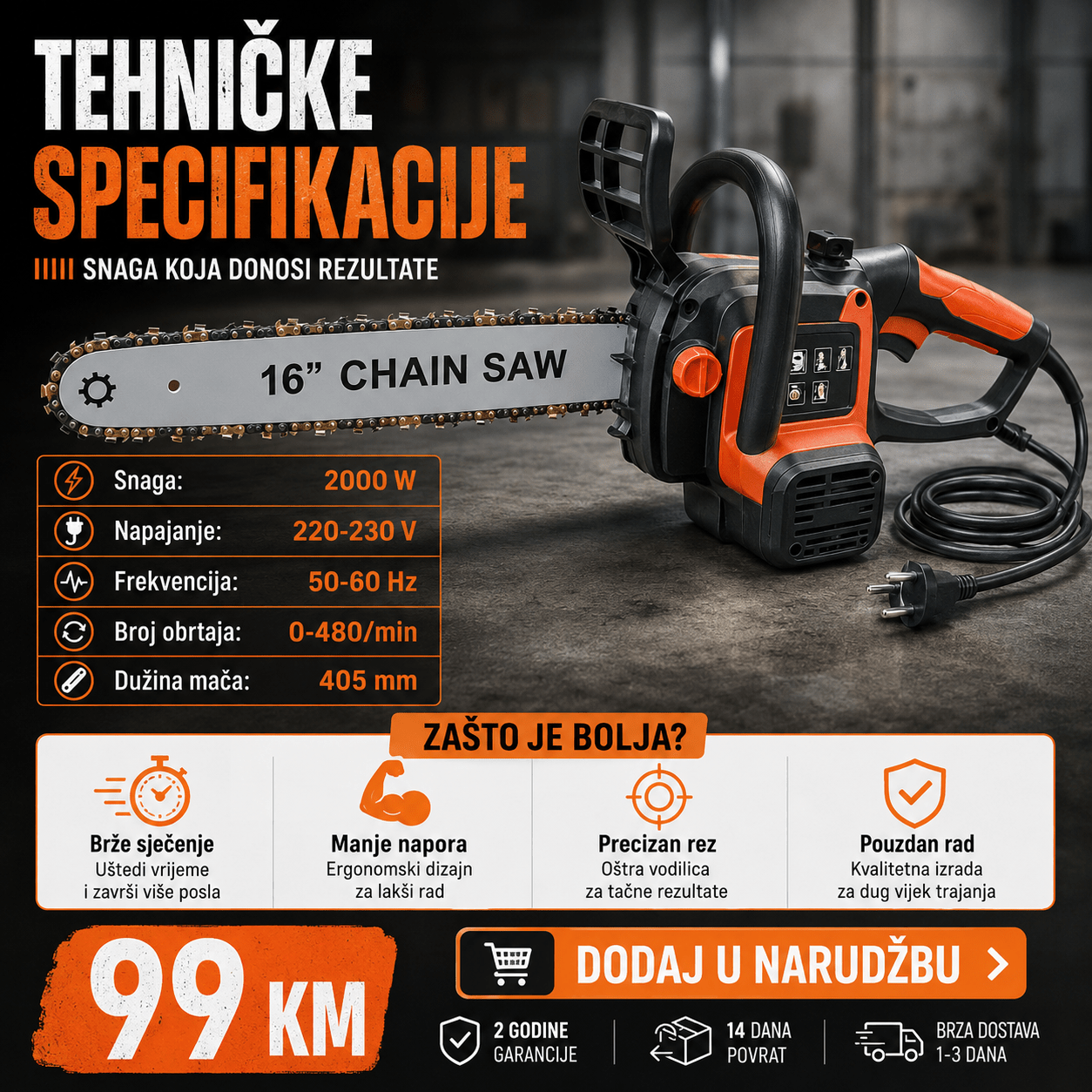 Električna Lančana Pila – Baštenske Mašine i Motori – – slika 3