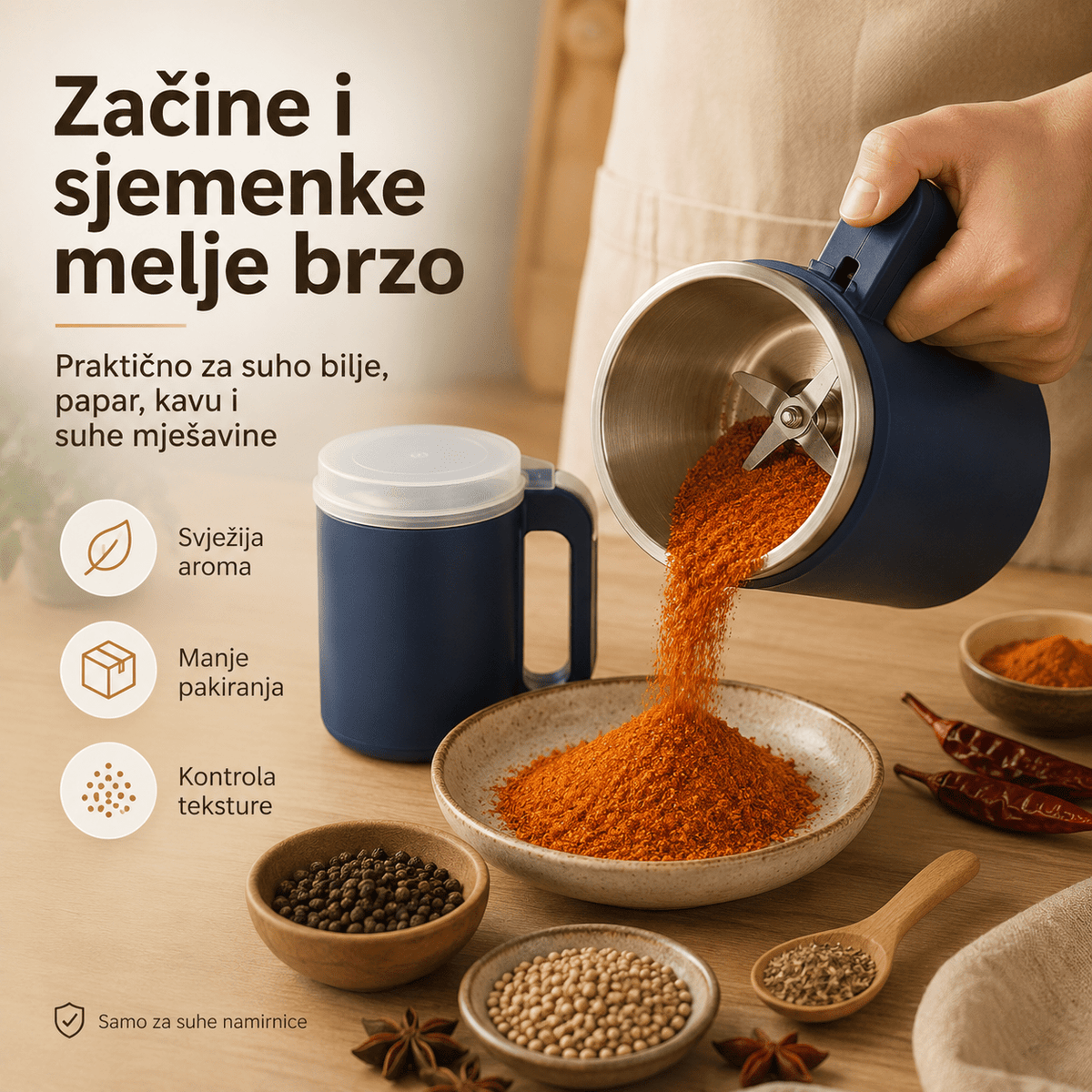 Električni mlinac u obliku šalice – za kavu – Mali kućanski aparati – Crna – slika 5