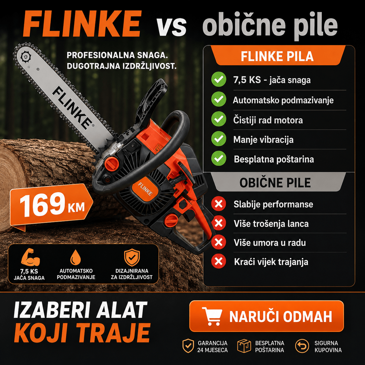 Flinke Motorna Pila 7,5 KS – Baštenske Mašine i Motori – – slika 2