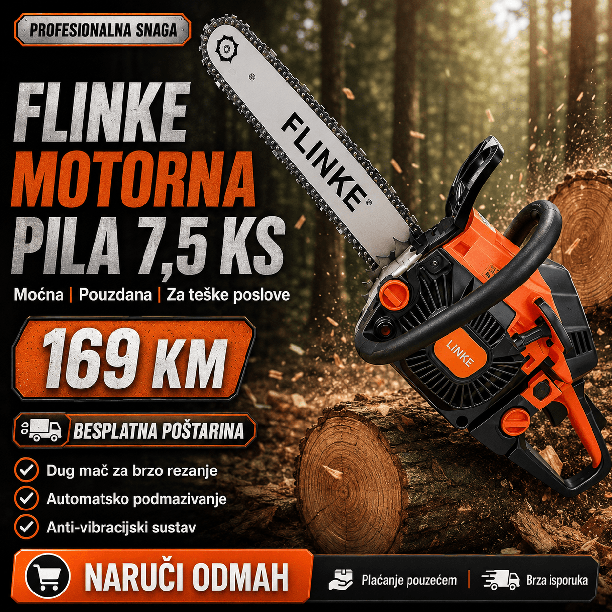 Flinke Motorna Pila 7,5 KS – Baštenske Mašine i Motori – – slika 1