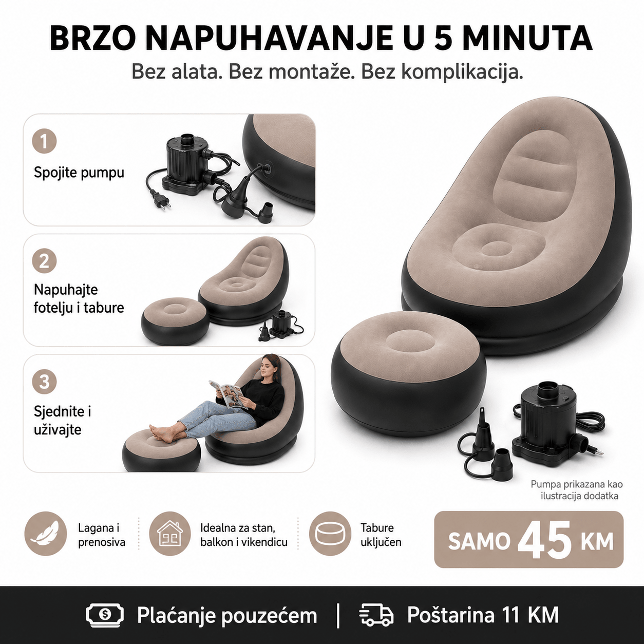 Fotelja s Tabureom – – Ljubičasta – slika 8