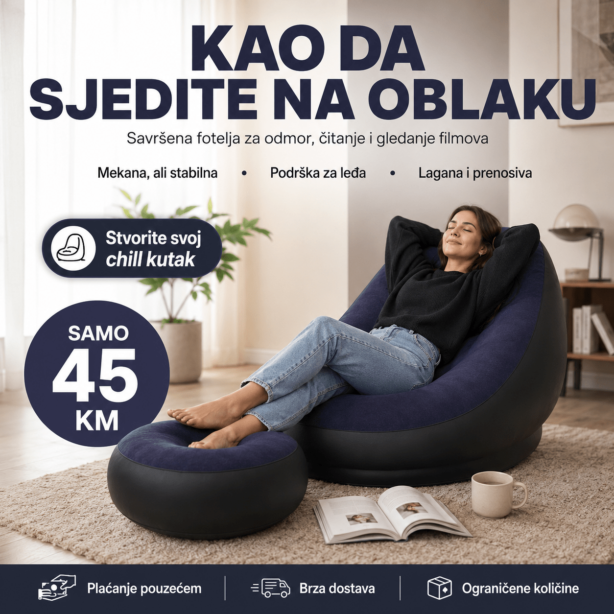Fotelja s Tabureom – – Ljubičasta – slika 6